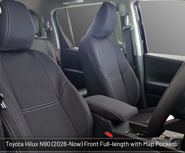 Toyota Hilux 9th Gen N90 Seat Covers SR5/SR5+/Rogue/Rugged X (2026 - Now) - Front (Full-length map pockets) - Premium Neoprene