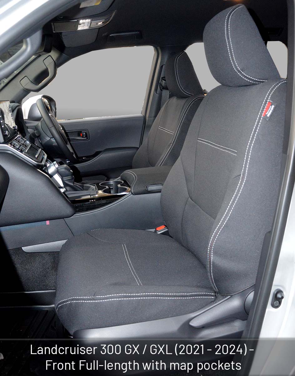Toyota Landcruiser 300 Seat Covers GX & GXL (2021-2024) - Front Full-length With Map Pockets and Middle Row Bundle - Premium Neoprene