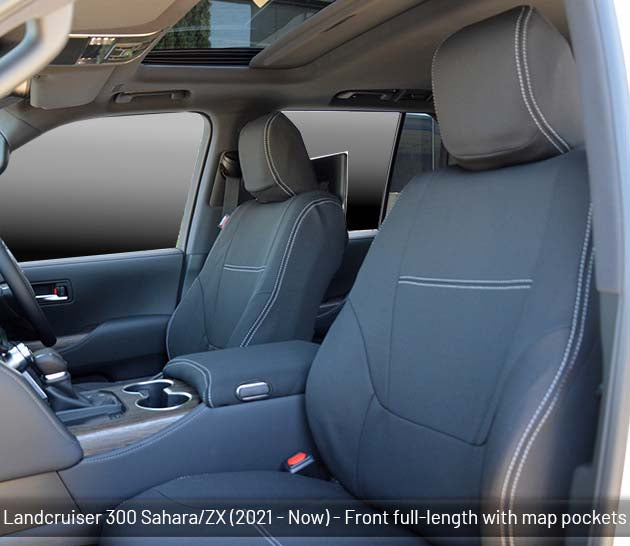 Toyota Landcruiser 300 Seat Covers Sahara, Sahara ZX 2026 (2021-Now) -  Front Full-length With Map Pockets and Middle Row Bundle - Premium Neoprene