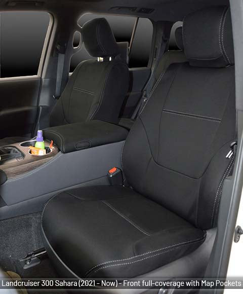 Toyota Landcruiser 300 Seat Covers Sahara, Sahara ZX 2026 (2021-Now) -  Front Full-length With Map Pockets and Middle Row Bundle - Premium Neoprene
