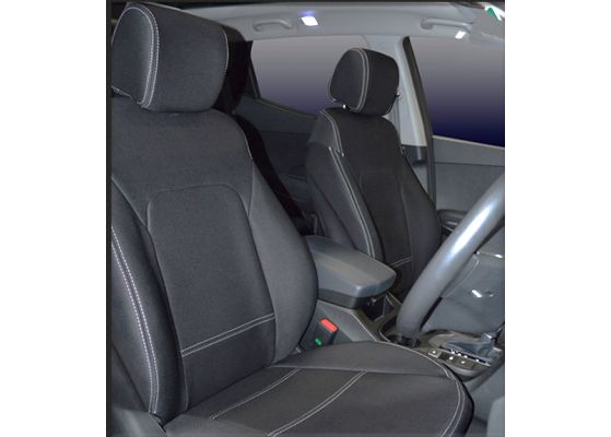 DM 100% Waterproof FRONT Premium Pair Santa (2012 Snug (Automotive-Grade) Fe Seat For 2018), Covers Series Hyundai Fit Neoprene -
