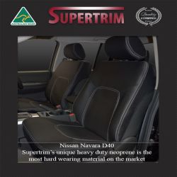 Seat Covers FRONT Pair + CONSOLE Lid Cover Snug Fit For Nissan Navara D40 (Nov 2005 - May 2015), Premium Neoprene (Automotive-Grade) 100% Waterproof