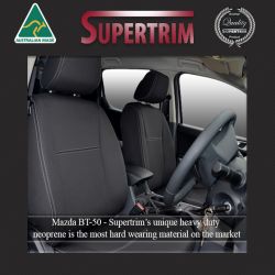 Mazda BT-50 Snug fit Seat Covers (2018 model available) - FRONT PAIR in FULL BACK + MAP POCKETS Charcoal black, Waterproof Premium quality Neoprene (Wetsuit), UV Treated