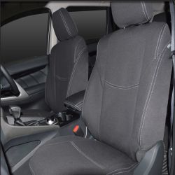 Seat Covers FRONT Pair With Full-Length & Map Pockets Snug Fit For Mitsubishi Pajero Sport QE (2015 - Now), Premium Neoprene (Automotive-Grade) 100% Waterproof 