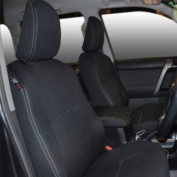 FRONT Seat Covers FULL BACK + MAP POCKET FRONT PAIR Custom Fit Toyota Prado 150 series (Nov09 - Now), Charcoal black, Premium Neoprene, 100% Waterproof